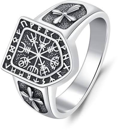 OHAYOO Herren Ringe 925 Silber Wikinger Schild Runen Ring Nordische Mythologie Amulett Wikinger Siegel Schmuck für Herren (Ringe #1)