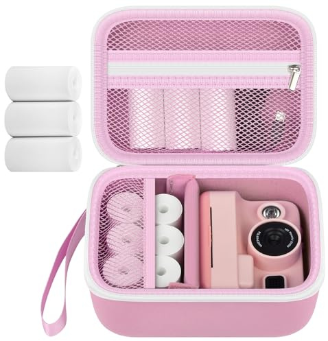 PAIYULE Kids Instant Print Camera Case for Hangrui, HiMont & Luoba Cameras | Fits camera and 3 paper rolls, shoulder strap, mesh pocket for thermal paper, protective hard shell, case only