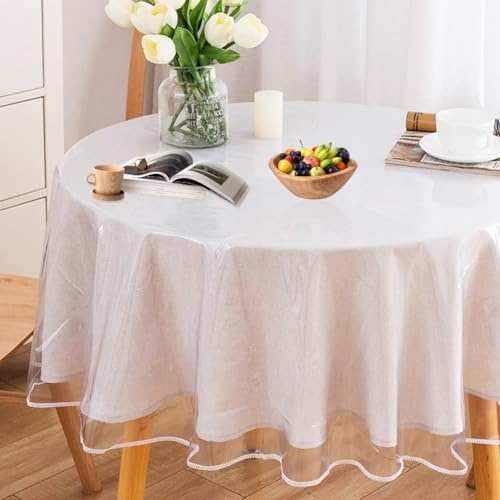 DASIAUTOEM Tischdecke Transparent Rund, Durchsichtige Tischdecke, Tischfolie Durchsichtig, PVC Folie Fettdicht Tischschutzfolie Tischschutz, Rund Klarsicht Durchmesser 122 cm