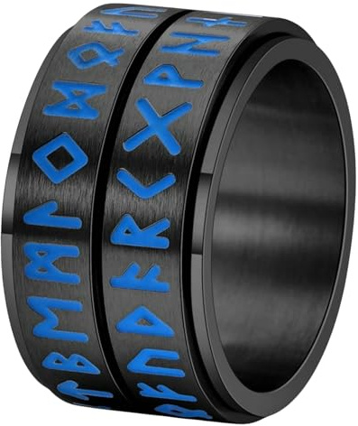 Jpltlvy Leuchtende Wikinger-Rune Titan-Stahlring Nordischer rotierender Schmuck für Männer Frauen Unisex Punk-Stil Geschenk für Paare