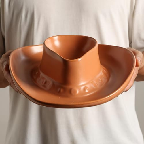KGCCIZI Chip and Dip Serving Set Bowl Cowboy Hat Chips and Salsa Serving Dish Brown.