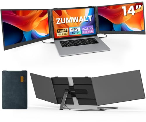 Estensione dello schermo del computer portatile, ultra sottile 14 1080p FHD triplo monitor portatile per laptop da 13 a 17,3, 1 kg, prolunga doppio monitor da viaggio, plug-play in