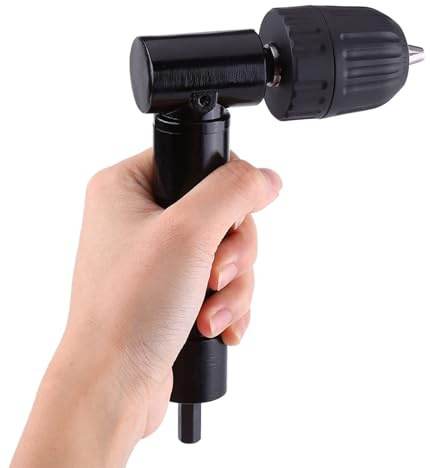 0.8-10mm Right Angle Drill Attachment, 90° Right Angle Bend Extension Keyless Drill Chuck Converter Adapter Universal 8mm Hex Shank for Tight Corner Workspace