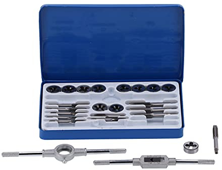 Kit de réparation de filetage |Jeu de tarauds et filières en acier allié pour métal/bois/plastique |11 tarauds et 11 filières avec clé fixe |Trousse à outils pour usage industriel