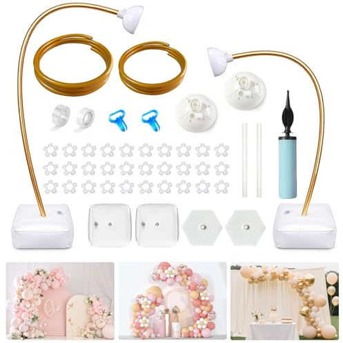 Wiederverwendbares Ballonbogen Kit 2.5M & 1.5M, Verstellbares Ballonbogen Gestell mit Fuß, Stabiler Luftballon Bogen Ständer, Frei Biegbar Ballon Girlande Halter für Hochzeit, Geburtstag (Gold)