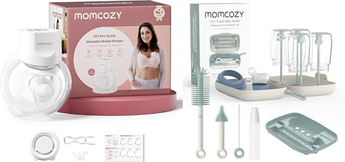 Momcozy Milchpumpe Elektrisch S12 Pro Quick, Freihändig breast pump electric & Momcozy Flaschenbürsten-Set - Babyflaschen-Reinigungsset mit Silikonbürste
