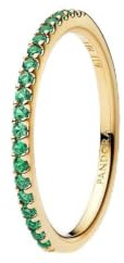 PANDORA Timeless Funkelnder Grüner Halb-Ewigkeits-Ring mit 14K vergoldeter Metalllegierung und künstlichem Kristall, Größe: 48, 162999C03-48