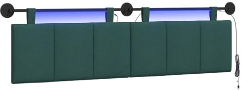 vidaXL Hängendes Kopfteil Mit LED Licht Dunkelgrün Stoff, Schlafzimmer, Rechteckig, Modern, Wandmontage, Anpassbares Kopfteil, Ergonomisch, Platzsparend, Akzentpaneel