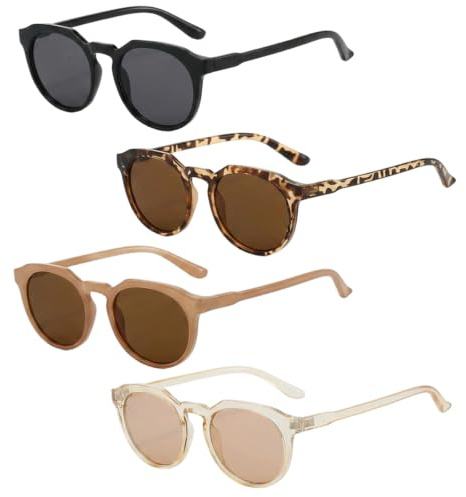 PWCTNT 4 Stück Sonnenbrille Damen, Retro Sonnenbrille Damen Groß, Oversized Sonnenbrille Damen für Outdoor Aktivitäten und Mode, Schwarz Leopard Hellbraun Durchscheinend Braun