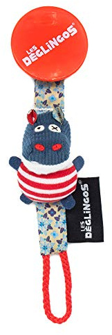 Les Déglingos - Hippipos l'hippo - Accroche sucette - Attache tétine avec peluche toute douce pour fille et garçon- Accessoire pour bébé en tissus - doudou - ludique - Idéal cadeau de naissance 36617
