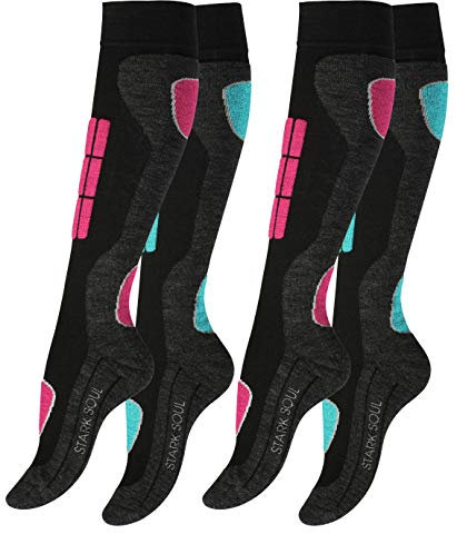 2 Paar Original VCA® SKI Funktionssocken, Wintersport Socken mit Spezial Polsterung,Gr.-35/38,Pink/Turquoise