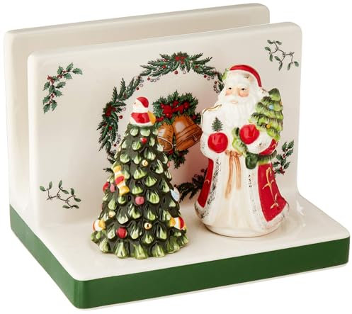 Spode Weihnachtsbaum-Set, 3-teilig, Serviettenhalter, Salzstreuer, Pfefferstreuer (Weihnachtsmann- und Baumfigur), festliches Steingut für Weihnachten, Urlaubsunterhaltung, Sammlerstück-Geschenkset