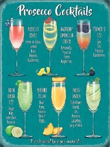 RKO Prosecco Cocktails Wine Glass Drink Pub Tiki Bar Kitchen Large Metal/Steel Wall Sign