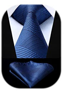 HISDERN Krawatte Navy blau Herren Krawatten mit Einstecktuch Hochzeit Elegant Krawatte & Taschentuch Set Business