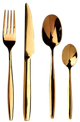 Avie Cutlery Set, Aura, Stainless Steel/Gold Finish, 16 Piece