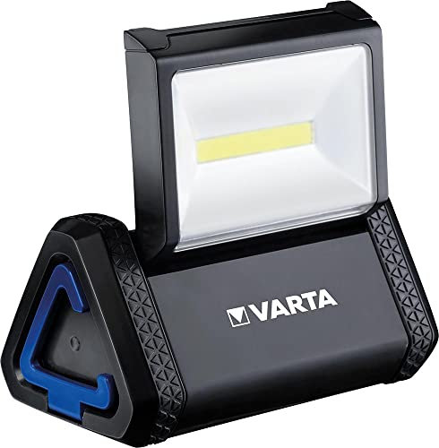 VARTA Baustrahler LED inkl. 3x AA Batterien, Work Flex Area Light, Arbeitsleuchte mit verstellbarem Flächenlicht, zwei Leuchtmodi, Befestigungsmöglichkeiten, spritzwassergeschützt