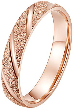 PAURO Damen 4mm Stapelbar Engagement Ehering Ring aus Edelstahl Sand Blast Finish Rose Gold Größe 54