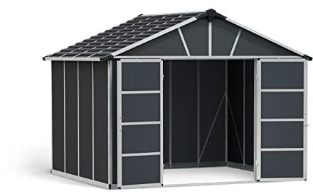 Canopia by Palram Gerätehaus Yukon 11x9 Geräteschuppen Metall 271 x 332 cm Grau Polycarbonatplatten rostbeständig UV-Schutz