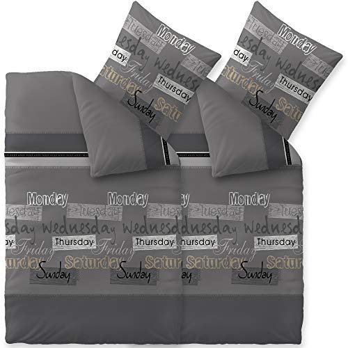 CelinaTex Touchme Biber Bettwäsche 135 x 200 cm 4teilig Baumwolle Bettbezug Carla grau anthrazit schwarz