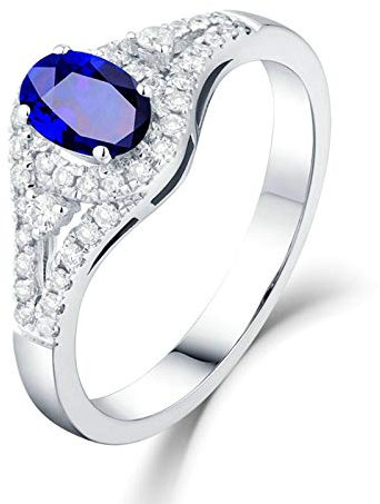 Bishilin Trauringe 750 Gold 2.04ct Oval Blau Saphir mit Diamond Eheringe Nickelfrei Hochzeitsring