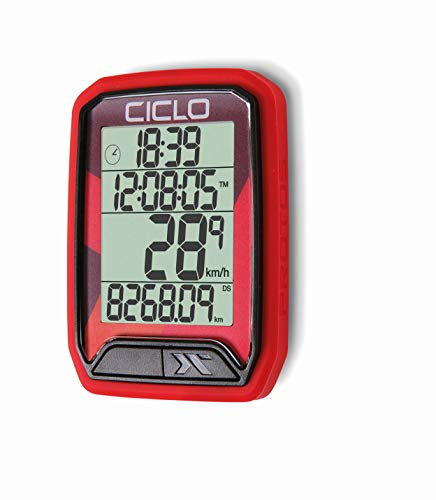 Ciclosport 113 verkabelter Fahrradcomputer, mit 13 Funktionen, in rot