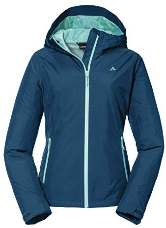 Schöffel Damen Jacket Wamberg L, winddichte, atmungsaktive Regenjacke, komfortable Outdoor Jacke, Wanderjacke mit verstellbarer Kapuze, moonlit ocean, 34