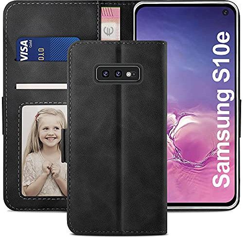 YATWIN Handyhülle Samsung Galaxy S10E Hülle, Klapphülle Samsung Galaxy S10E Premium Leder Brieftasche Schutzhülle [Kartenfach][Magnet][Stand] Handytasche für Samsung Galaxy S10E Case, Schwarz