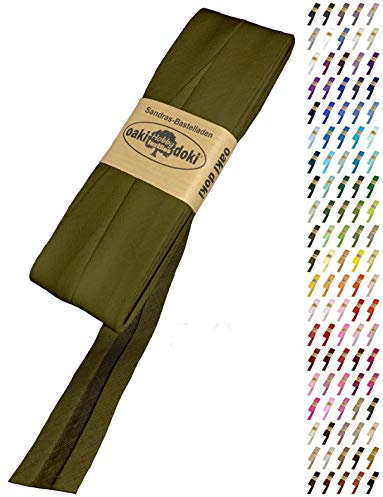 Sandras-Bastelladen Schrägband/Einfassband Baumwolle Uni gefalzt 5m x 20mm 582-Dunkel Graugrün