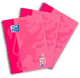 Oxford Touch Collegeblock A4 kariert, mit Doppelrand, 80 Blatt, pink, 3 Stück