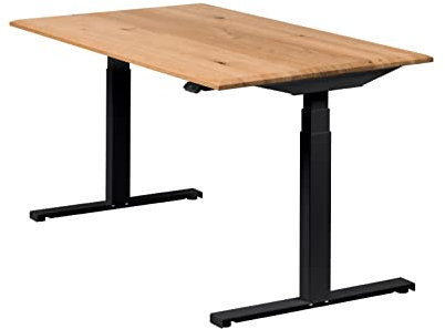 boho office® Höhenverstellbarer Schreibtisch 140 x 80 cm - Elektrisch, Made in Denmark, 2 Motoren, 3-Fach Teleskop, Appsteuerung - Easydesk Schwarz inkl. Tischplatte in Wildeiche massiv