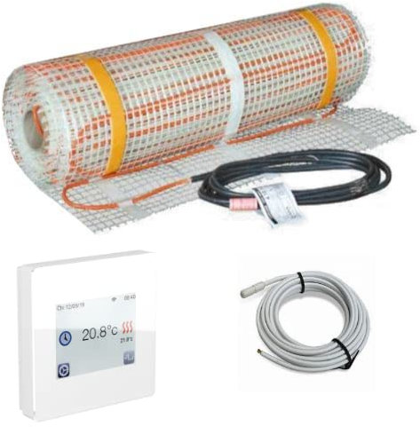 Elektrische Fußbodenheizung Komplett Set ECOFLOOR 160 W/m² mit digitalem TFT Thermostat WLAN weiss (13,3 m² - 0,5 x 26,6 m)