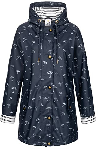 Ankerglut Damen Damen Friesennerz Regenmantel Regenjacke mit Kapuze Gefüttert Wasserdicht Wetterfest Übergangsjacke #Ankerglutbucht Regenjacke (1er Pack)