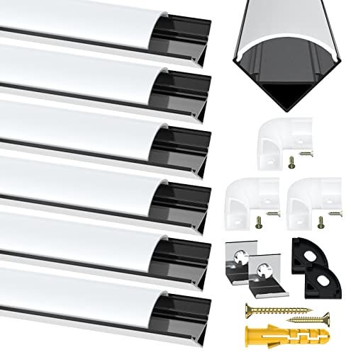 LED Profil Schwarz V Form Diffusor, 6Pack Aluminiumkanal 3.3ft/1Meter Aluminium Profil mit Milchiger Weißer Abdeckung, 45 Grad Anschlüsse für LED Streifen Lichter Aluprofil