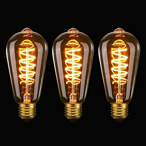 SageSunny Bombilla Edison Vintage E27 LED Regulables Bombillas ST64 4W 40W Equivalente Espiral Estilo Retro Antiguo Bombilla Filamento LED de Vidrio ámbar Decorativa Lámpara Cálida 2200k 3 pieza