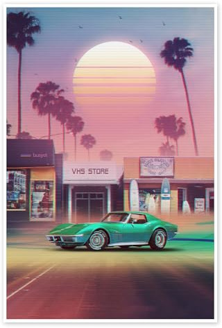 Synthwave Sunset Drive Poster von Denny Busyet 20 x 30 cm Pink Wandbilder Wanddeko