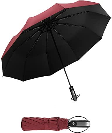 LBRWOX Sombrilla UV Compacto Plegable Paraguas Viaje Automático Cierre Compacto Plegable Paraguas para Mujer Hombre Bloqueo, granate, 10RIBS
