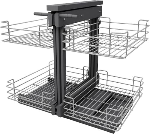 VADANIA Ausziehbarer Küchenschrank Organizer für Blinde Ecken, 900 mm, 2-stöckiger Korb Aufbewahrung, Softclose, Bodenmontage, Links- und Rechtsöffnung kompatibel