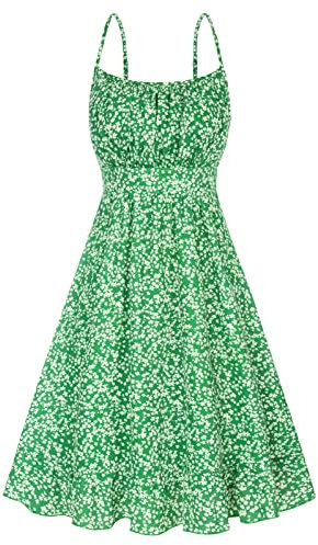 GRACE KARIN Abito Vintage per Donne Senza Maniche con Spalline Sottili Party Classic Cocktail Verde Fiori Bianco 2XL