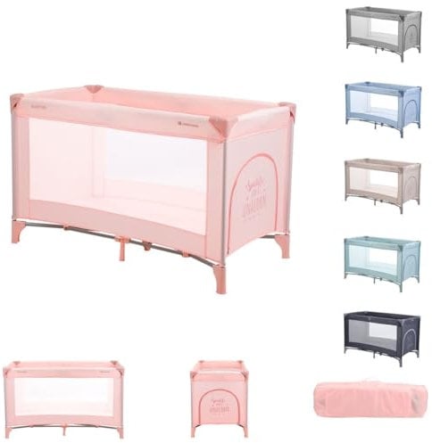 Kikkaboo Reisebett so gifted eine Ebene, weiche Matratzenauflage, Seiteneingang, Farbe:pink