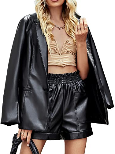Giolshon Veste en Simili Cuir pour Femmes, Manteau de Moto Court et Décontracté