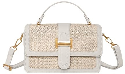 OWGSEE Stroh-Umhängetasche für Damen, Sommer, Stroh, Clutch, gewebt, Strandtasche, Urlaubshandtasche, Beige., 8.27 * 2.76 * 5.51in