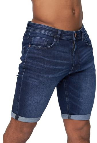 Duck and Cover - Mens Everyday Essential Cotton 'Zeki' Slim Fit Casual Summer Denim Shorts (W30, Dark Wash)