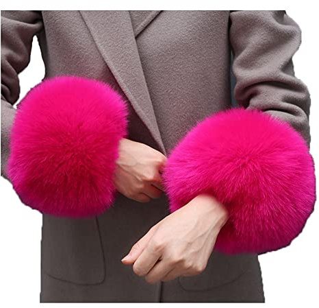 SHTGOI Damen Pelzmanschetten Fell Handgelenk Wärmer Kunstpelz Manschetten Armstulpen Winter Handwärmer Ärmel Plüsch Pulswärmer Fellstulpen Faux Pelz Armstulpen Handschuhe Rosarot