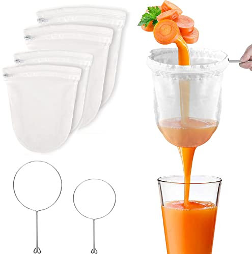 4 Stück Nussmilchbeutel, Nut Milk Bags Passiertuch Wiederverwendbar Nylonmaterial Cheesecloth Nussmilchbeutel Bio Waschbar, für Vegane Nussmilch & Mandelmilch