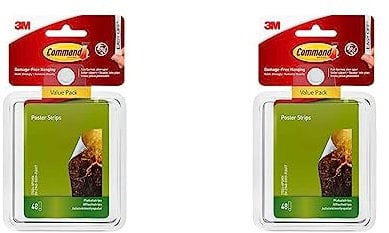 Command Poster Strips, Value Pack, 48 Adhesive Strips, White - Ideal for Hanging Posters, Schedules, Calendars or Pictures without Frames (Pack of 2)
