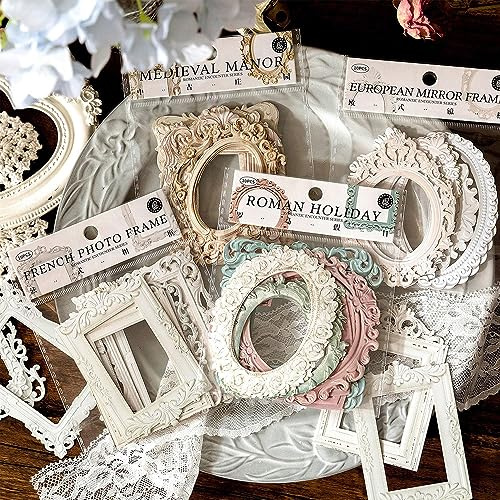 40 hojas de encaje marco de scrapbook,Vintage hueco en relieve marco de fotos material scrapbooking fondo ventana marco de papel para DIY vintage papel diario scrapbook scrapbook accesorios