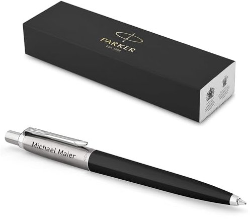 PARKER Jotter Originals Recycled mit Gravur | Premium Stift | Geschenkbox | blaue oder schwarze Mine | personalisiertes Geschenk | Namen | Geburtstag (schwarz)