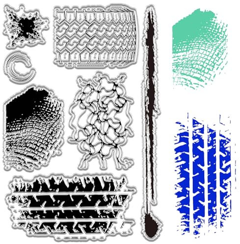 CRASPIRE Track Background Clear Rubber Stamps Shattered Fold Texture Ink Polka Dots Wheel Prints Vintage Transparent Silicone Stamp Seals For Journaling Card Making Handmade Photo Album Notebook Decor