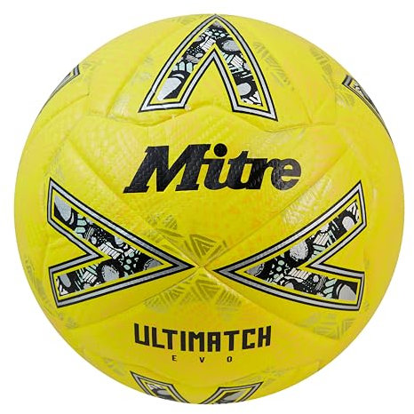 Mitre Ultimatch Football, Enhanced Control, Extra Durability, Added Accuracy, Ball, Fluo Yellow/Floodlight Yellow/Gritty Gold, 5