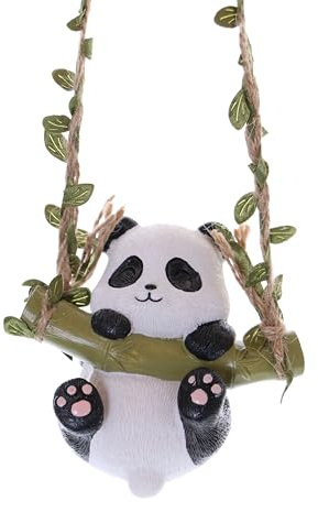 Kawaii-Story DH-R2F7T1 Hängender Panda auf Bambus Gartenfigur Tier Skulptur Asia Dekoration 10cm